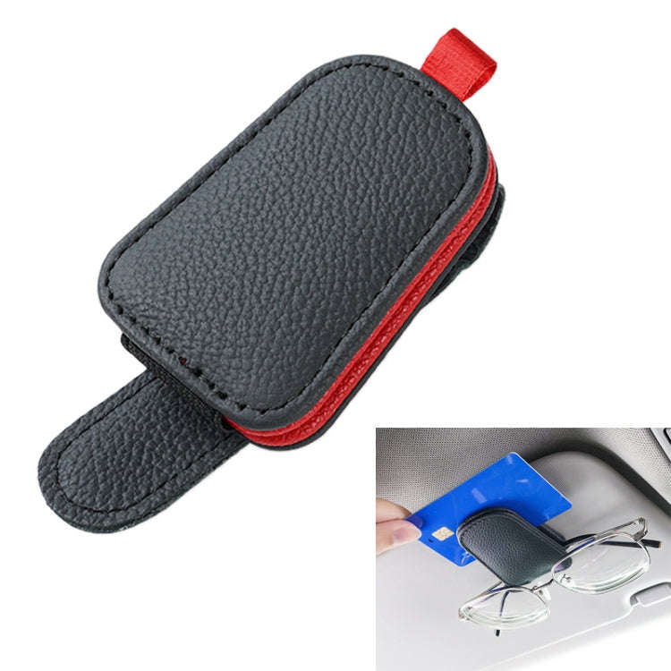 Car Sun Visor Glasses Clip Multi-functional Card Storage Bracket (Black Red)