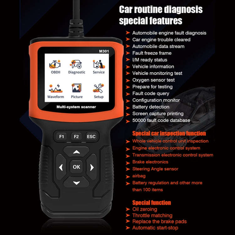M301 9-18V OBD2 Car Code Reader Scanner Fault Detector