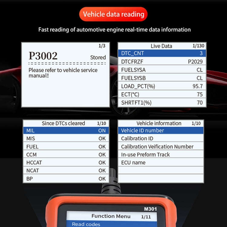 M301 9-18V OBD2 Car Code Reader Scanner Fault Detector