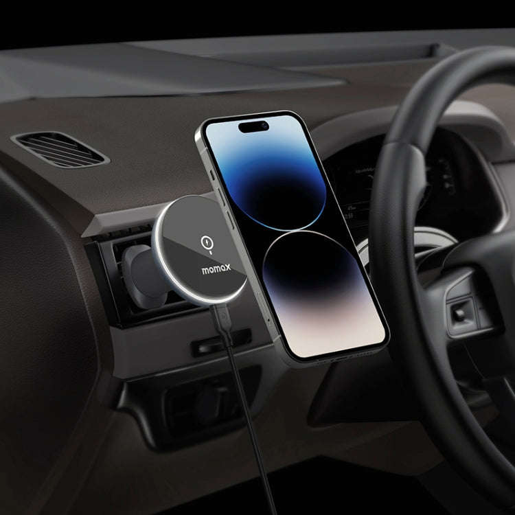 MOMAX CM25A Magnetic Wireless Charger Car Air Outlet Phone Holder