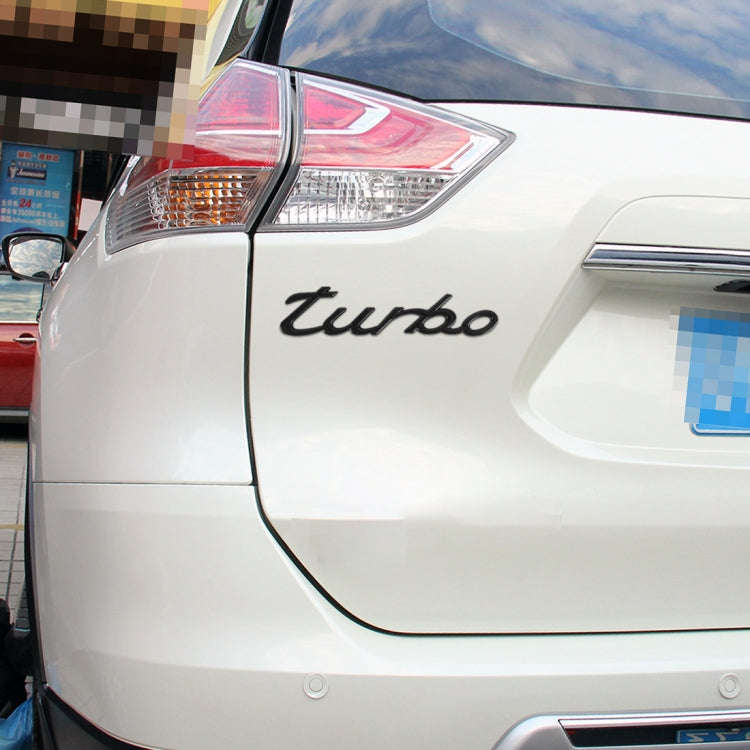 Car TURBO Personalized Aluminum Alloy Decorative Stickers, Size: 13x3x0.3cm (Black)