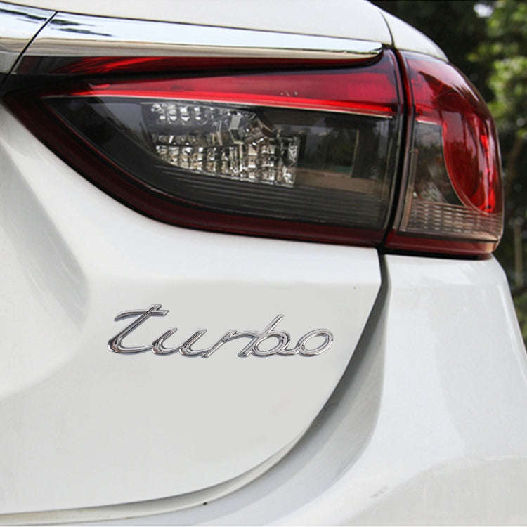Car TURBO Personalized Aluminum Alloy Decorative Stickers, Size: 13x3x0.3cm (Silver)