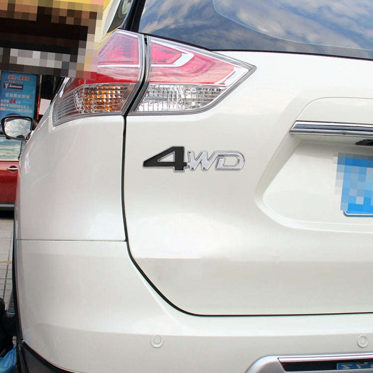 Car 4WD Personalized Aluminum Alloy Decorative Stickers, Size: 13x3.5x0.3cm (Black Silver)