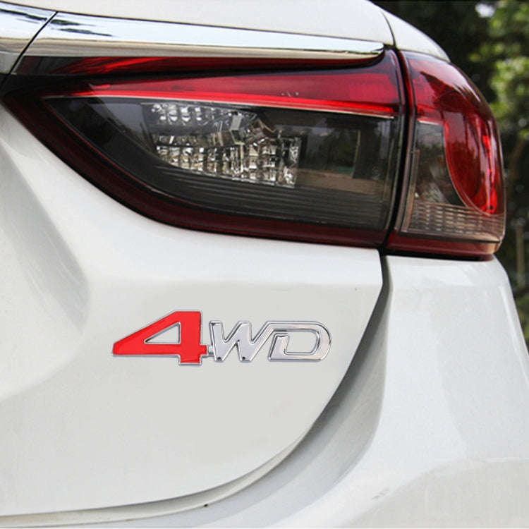 Car 4WD Personalized Aluminum Alloy Decorative Stickers, Size: 13x3.5x0.3cm (Silver+Red)
