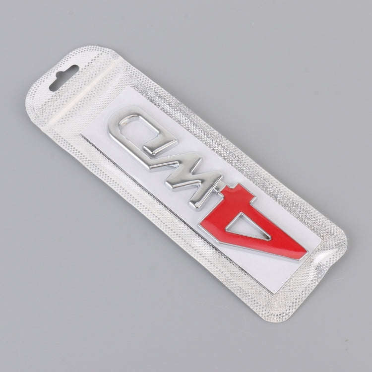 Car 4WD Personalized Aluminum Alloy Decorative Stickers, Size: 13x3.5x0.3cm (Silver+Red)