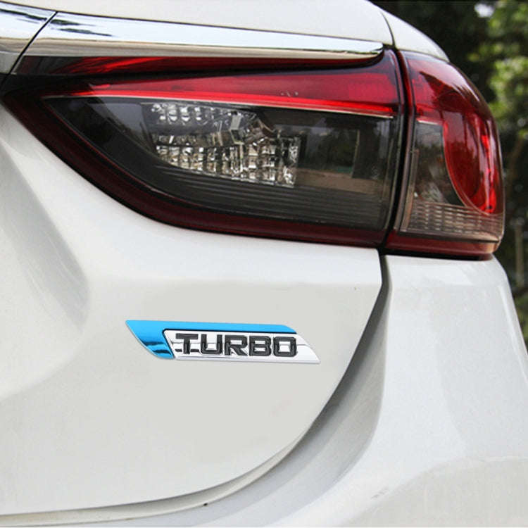 1 Pair Car Turbo Personalized Aluminum Alloy Decorative Stickers, Size: 11.5 x 2.5 x 0.5cm (Blue)
