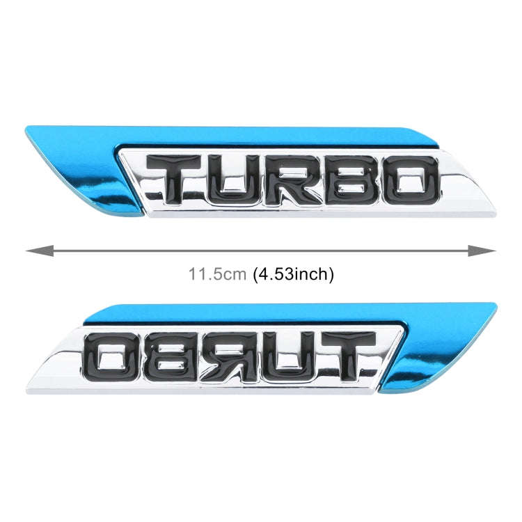1 Pair Car Turbo Personalized Aluminum Alloy Decorative Stickers, Size: 11.5 x 2.5 x 0.5cm (Blue)