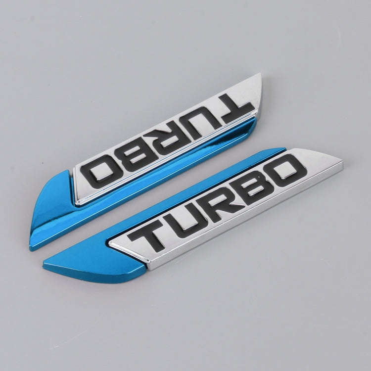 1 Pair Car Turbo Personalized Aluminum Alloy Decorative Stickers, Size: 11.5 x 2.5 x 0.5cm (Blue)