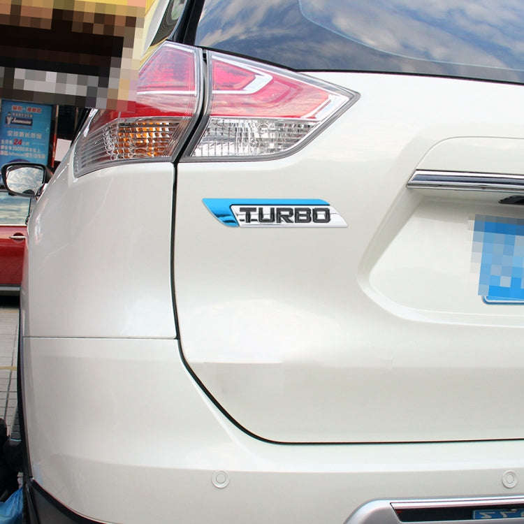 1 Pair Car Turbo Personalized Aluminum Alloy Decorative Stickers, Size: 11.5 x 2.5 x 0.5cm (Blue)