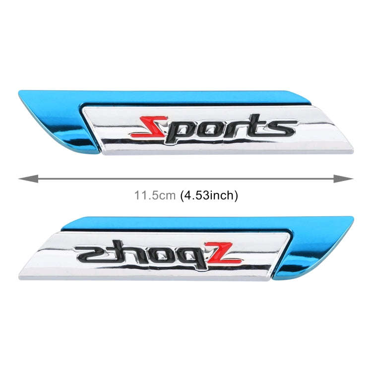 1 Pair Car SPORTS Personalized Aluminum Alloy Decorative Stickers, Size: 11.5 x 2.5 x 0.5cm (Blue)