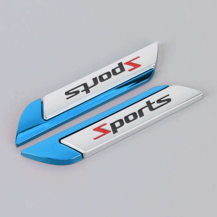 1 Pair Car SPORTS Personalized Aluminum Alloy Decorative Stickers, Size: 11.5 x 2.5 x 0.5cm (Blue)