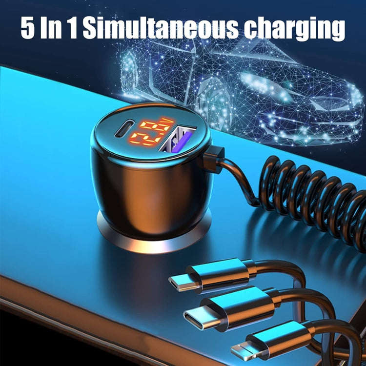 Ozio HX06 151W Type-C + USB Dual Port Car Charger with 3 in 1 Spring Data Cable