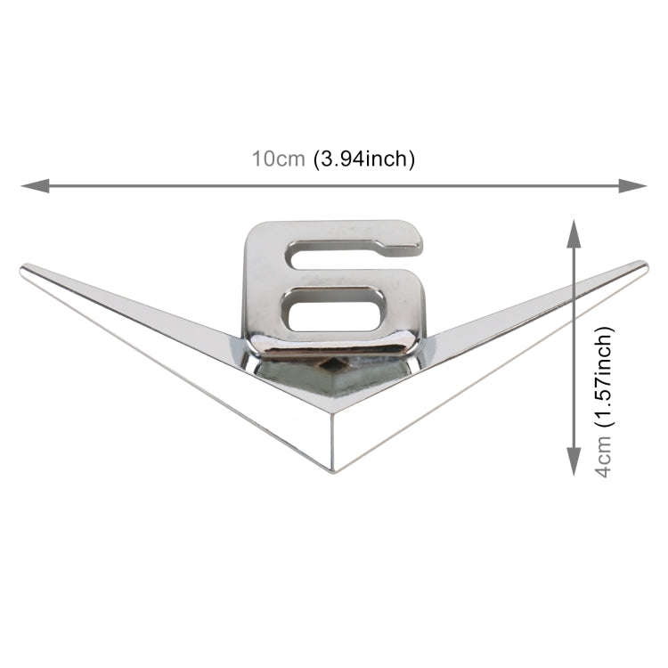 Car Number 6 Personalized Aluminum Alloy Decorative Stickers, Size:10x4x0.4cm (Silver)