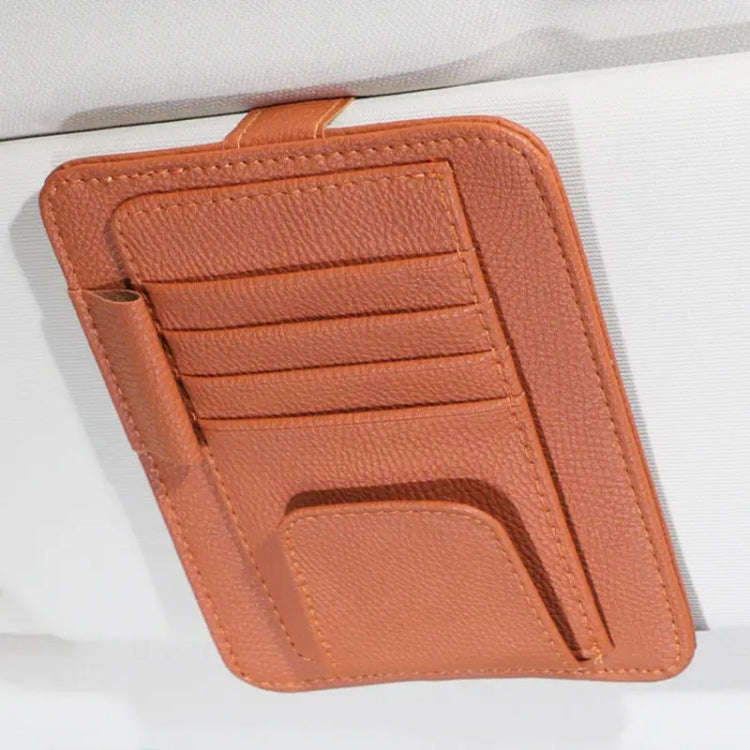Multifunctional Car Litchi Pattern Glasses Holder Sun Visor Bill Holder (Orange)