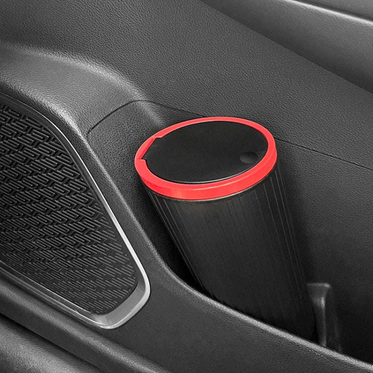 DM-143 Car Armrest Box Storage Box Car Round Trash Can With Lid (Red)
