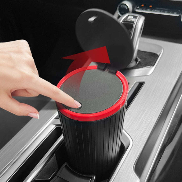 DM-143 Car Armrest Box Storage Box Car Round Trash Can With Lid (Red)