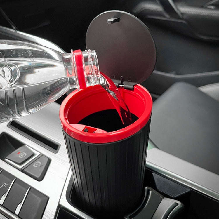 DM-143 Car Armrest Box Storage Box Car Round Trash Can With Lid (Red)