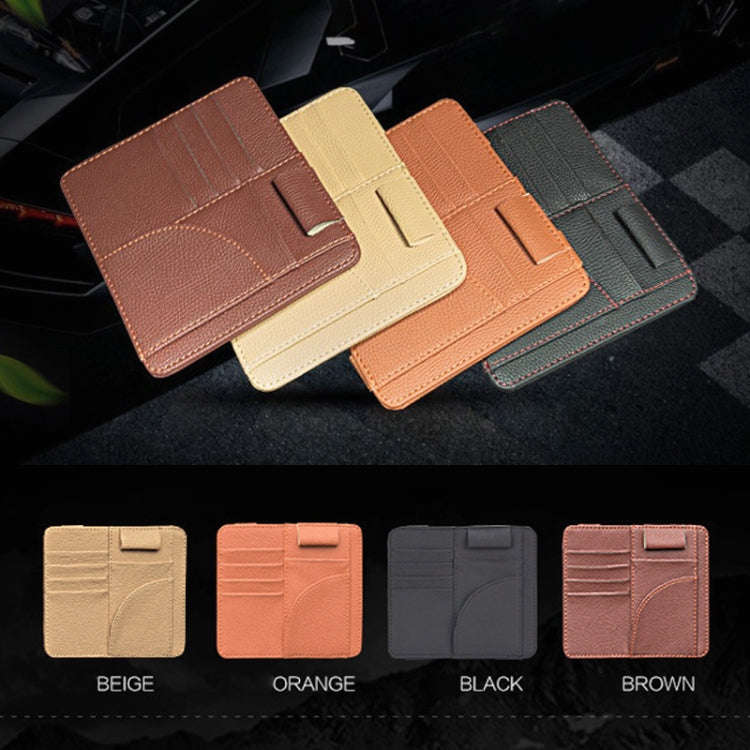 Car Multifunctional Sun Visor Card Holder Bill Storage Card Bag (Beige)