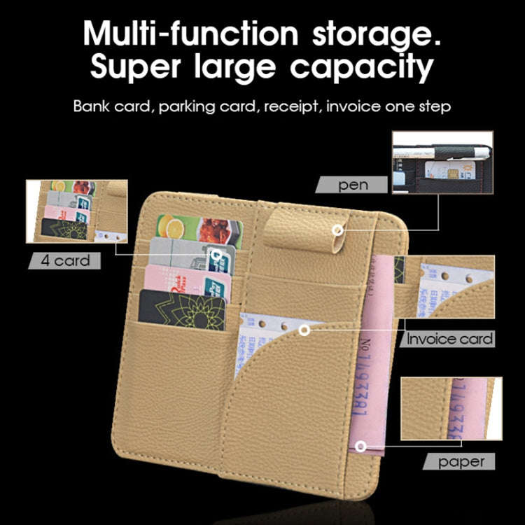 Car Multifunctional Sun Visor Card Holder Bill Storage Card Bag (Beige)