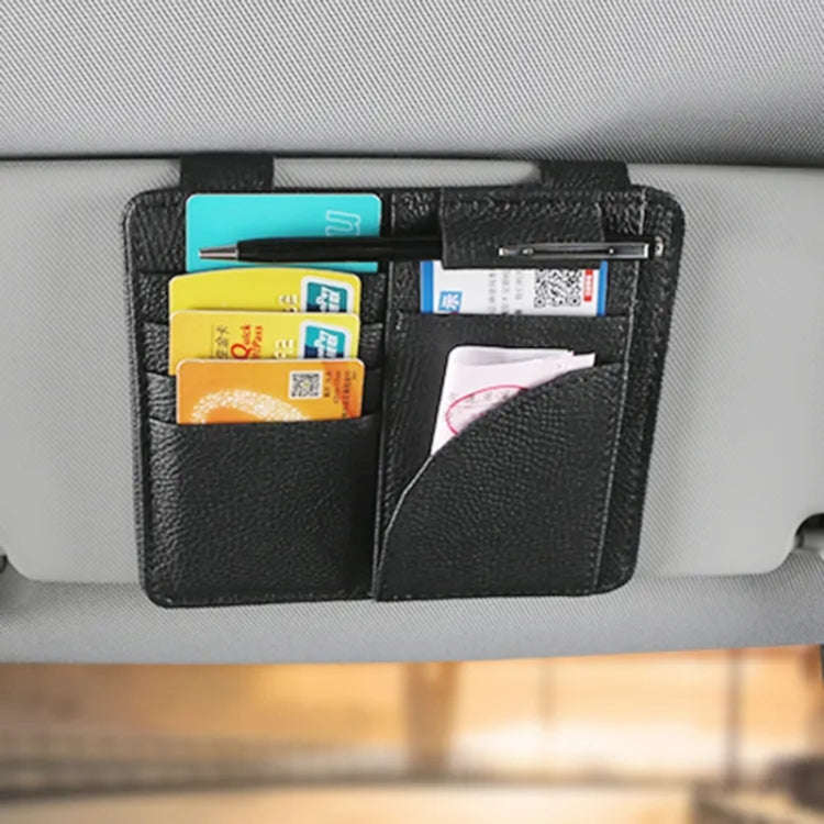 Car Multifunctional Sun Visor Card Holder Bill Storage Card Bag (Beige)