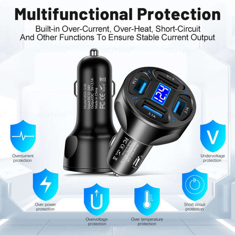 WGS-G36 3.1A 4 in 1 Digital Display Car Charger with Voltmeter (White)