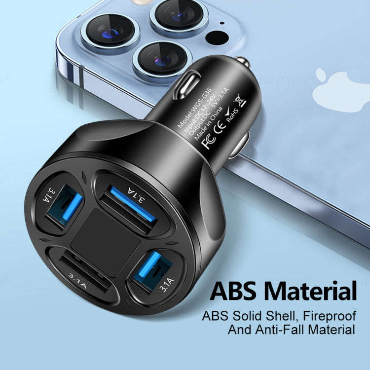 WGS-G36 3.1A 4 in 1 Digital Display Car Charger with Voltmeter (Black)