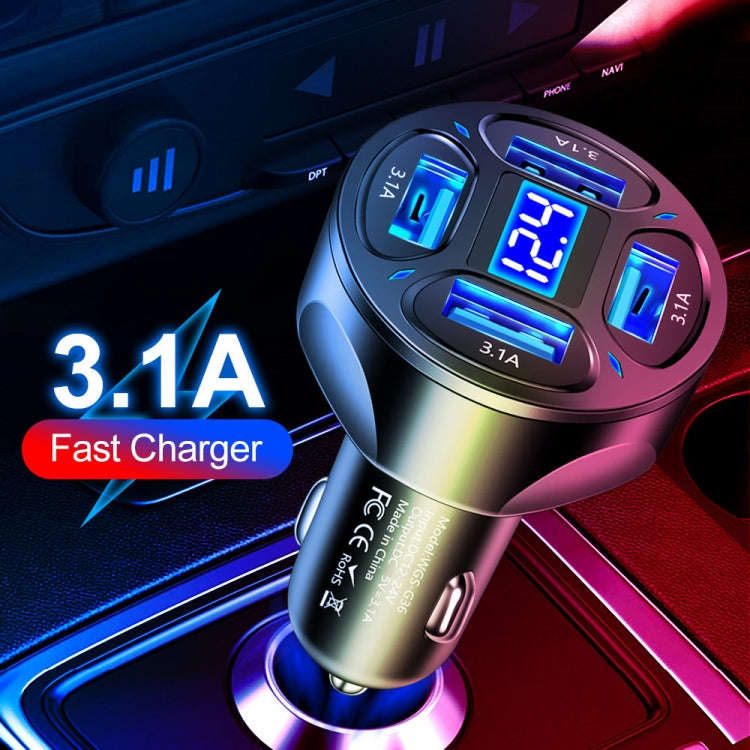 WGS-G36 3.1A 4 in 1 Digital Display Car Charger with Voltmeter (Black)