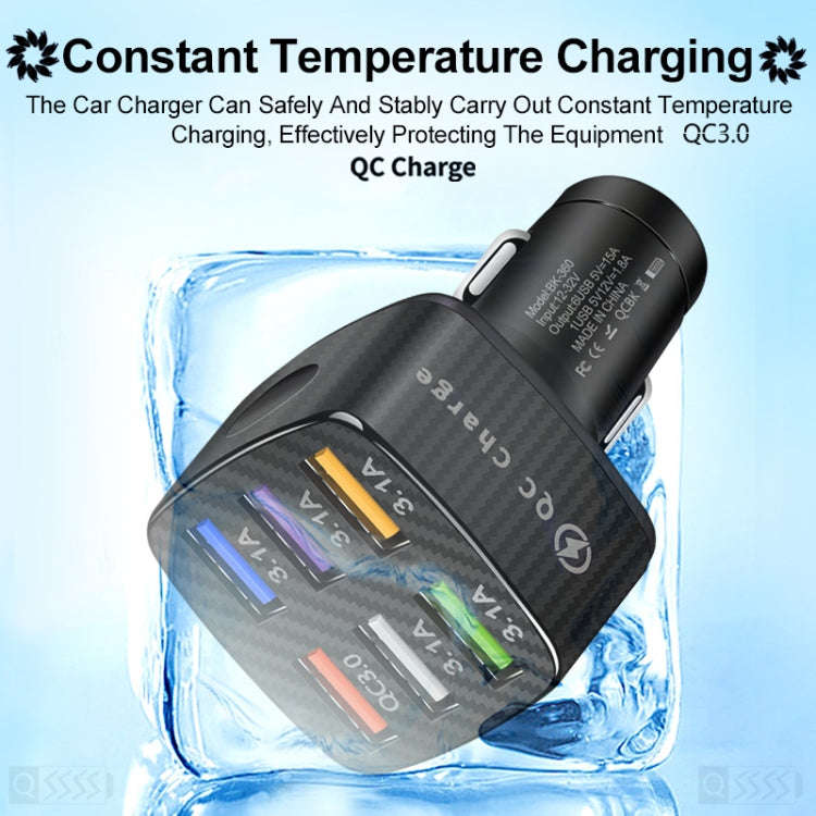 BK-360 6 in 1 QC3.0+3.1A USB luminescent Car Charger (Black)
