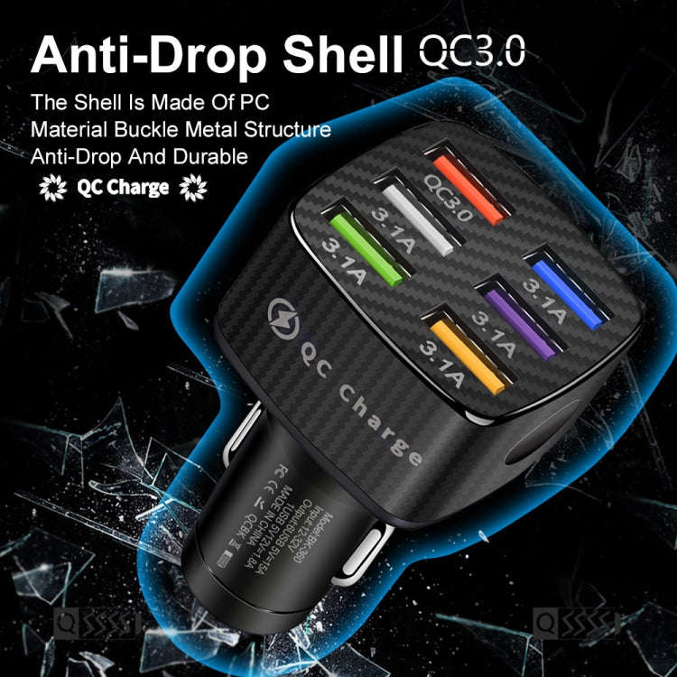 BK-360 6 in 1 QC3.0+3.1A USB luminescent Car Charger (Black)