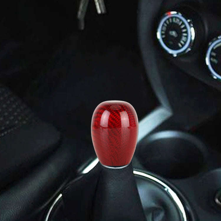 Car Carbon Fiber Pattern Gear Shift Knob Short Style Duck Egg Type Automatic Gear Head (Red)