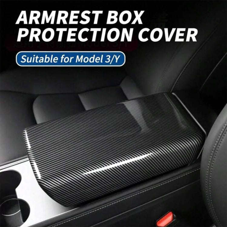 For Tesla Model 3 / Y Car Center Console Armrest Box Carbon Fiber Pattern Protective Cover