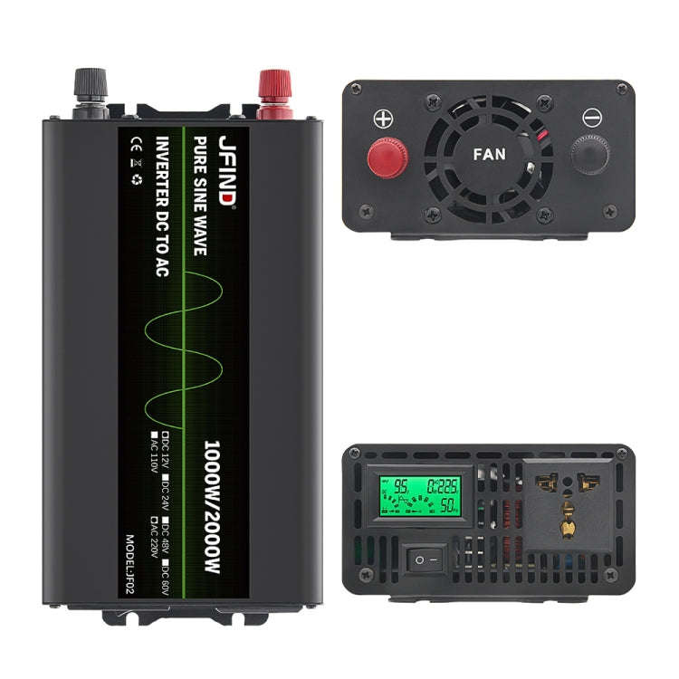 JFIND JF02 1000W 12V to 220V Pure Sine Wave Power Inverter, Universal Plug