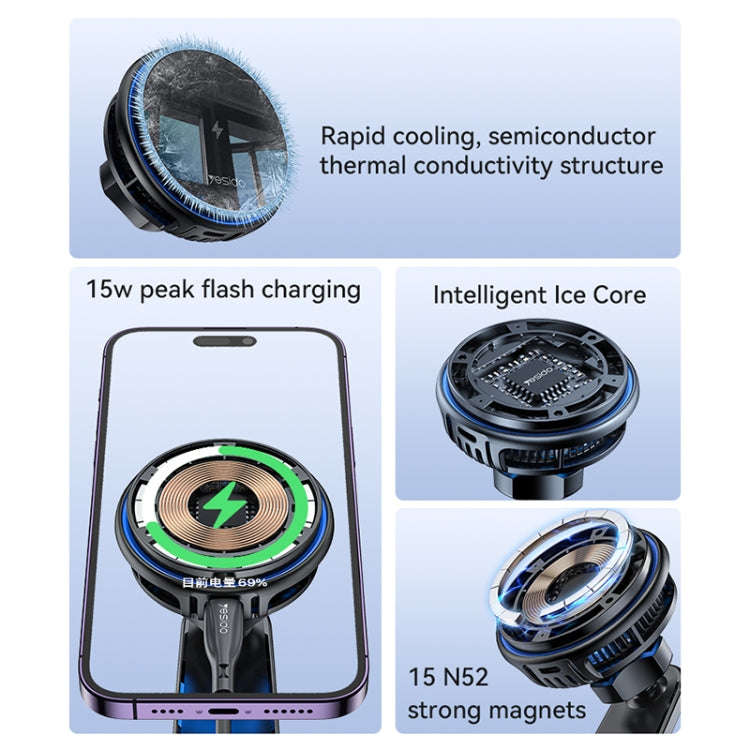 Yesido C311 Semiconductor Cooling 15W Magnetic Wireless Charging Car Holder (Black)