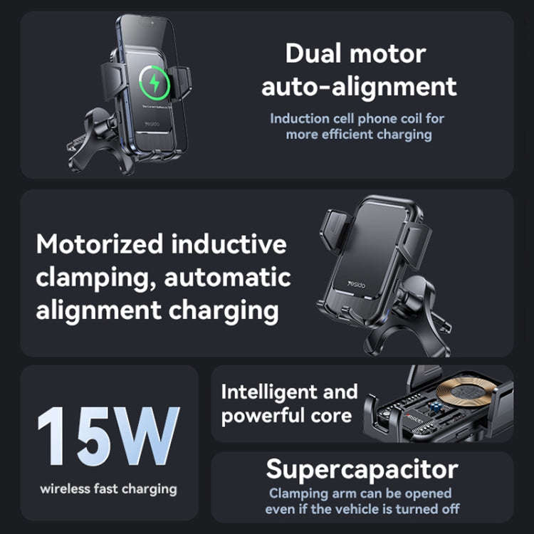 Yesido C312 Auto Alignment 15W Wireless Charging Air Outlet Car Holder