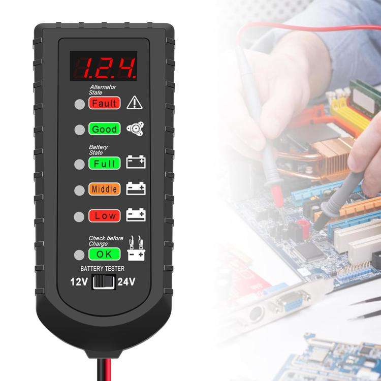 12V / 24V Automotive Battery Voltage Tester (Black)
