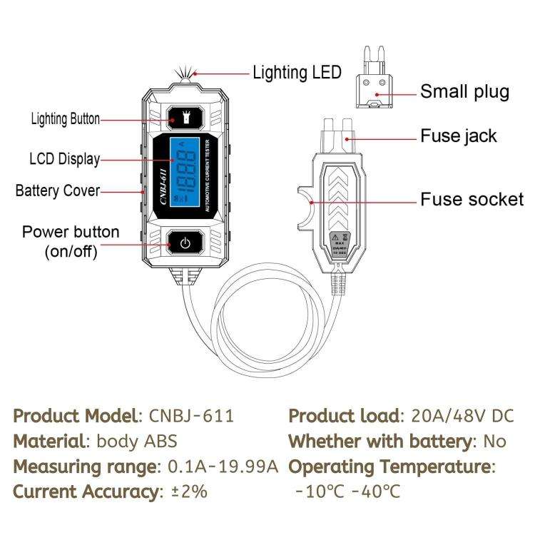 CNBJ-611 Automotive LED Blade Fuse Current Tester (Blue)