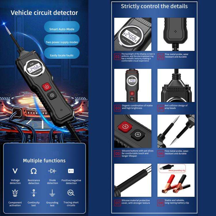 P100 5V-40V Electric Circuit Tester, Two Power Supply, Cable Length: 4m (Black)
