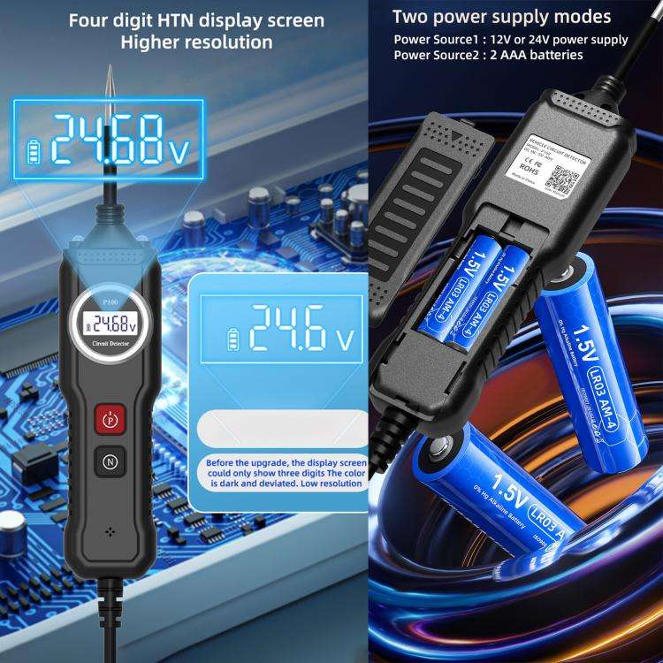 P100 5V-40V Electric Circuit Tester, Two Power Supply, Cable Length: 4m (Black)