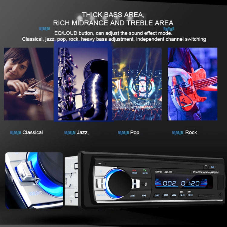 JSD-520 Car Stereo Radio MP3 Audio Player Support Bluetooth Hand-free Calling / FM / USB / SD, EU...