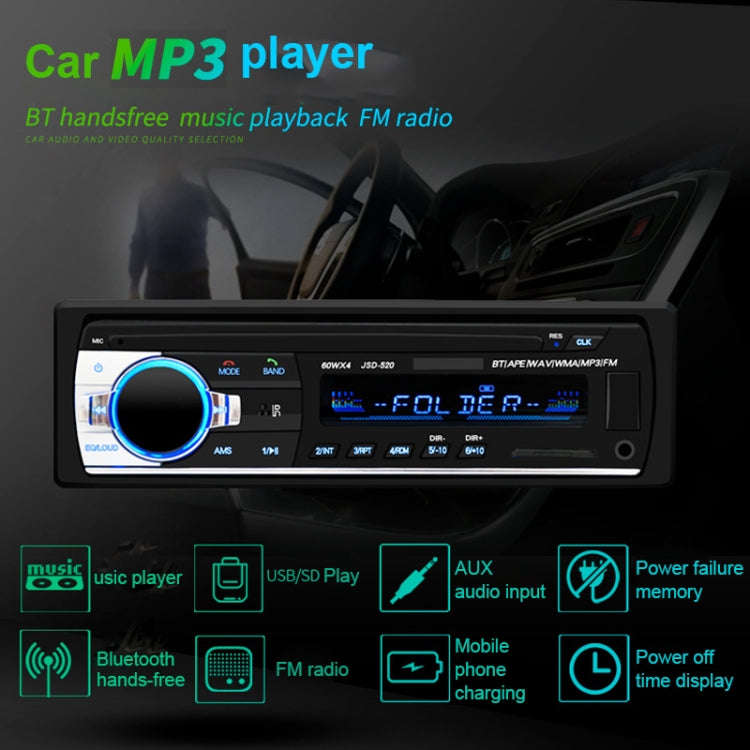 JSD-520 Car Stereo Radio MP3 Audio Player Support Bluetooth Hand-free Calling / FM / USB / SD, EU...