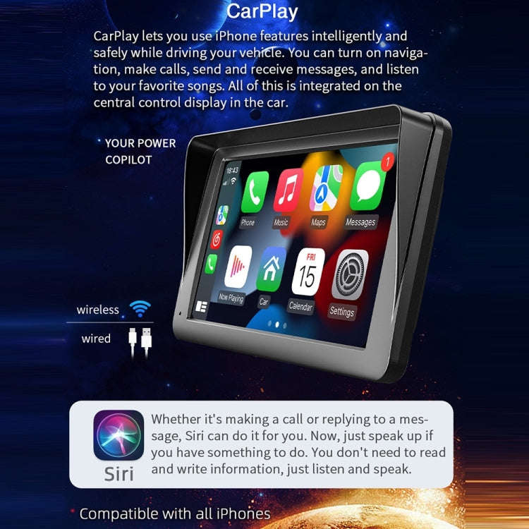 B5300 7 inch Wireless CarPlay Car Bluetooth MP5 Player, Support Mobile Phone Interconnection with...