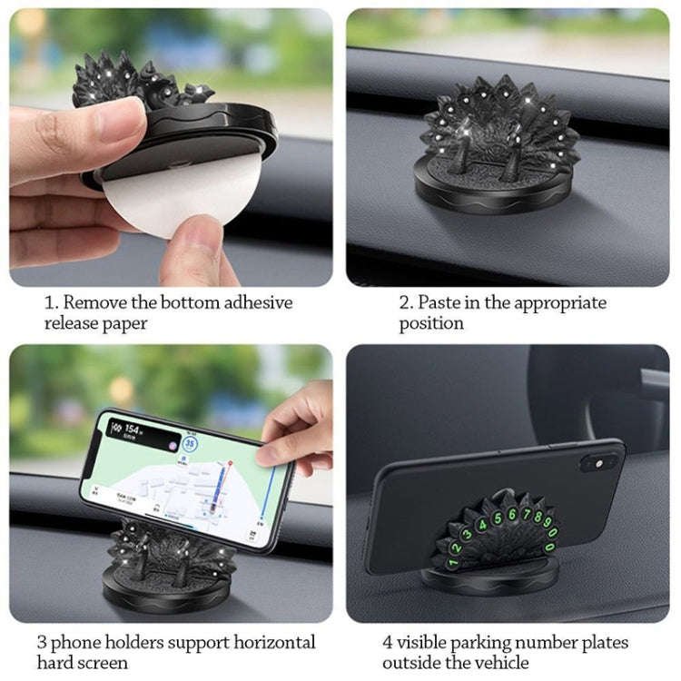 Diamond Peacock Shape Car Center Console Phone Holder with Phone Number Plate