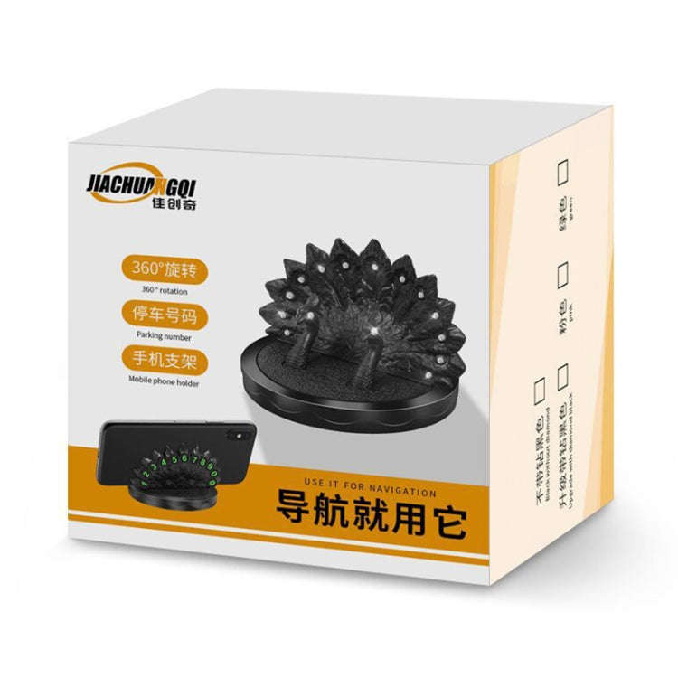 Diamond Peacock Shape Car Center Console Phone Holder with Phone Number Plate