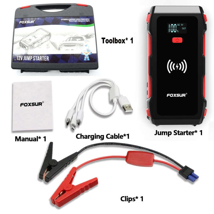FOXSUR FJS-700 12V Car Multifunctional Wireless Charging Emergency Start Power Supply (Red)