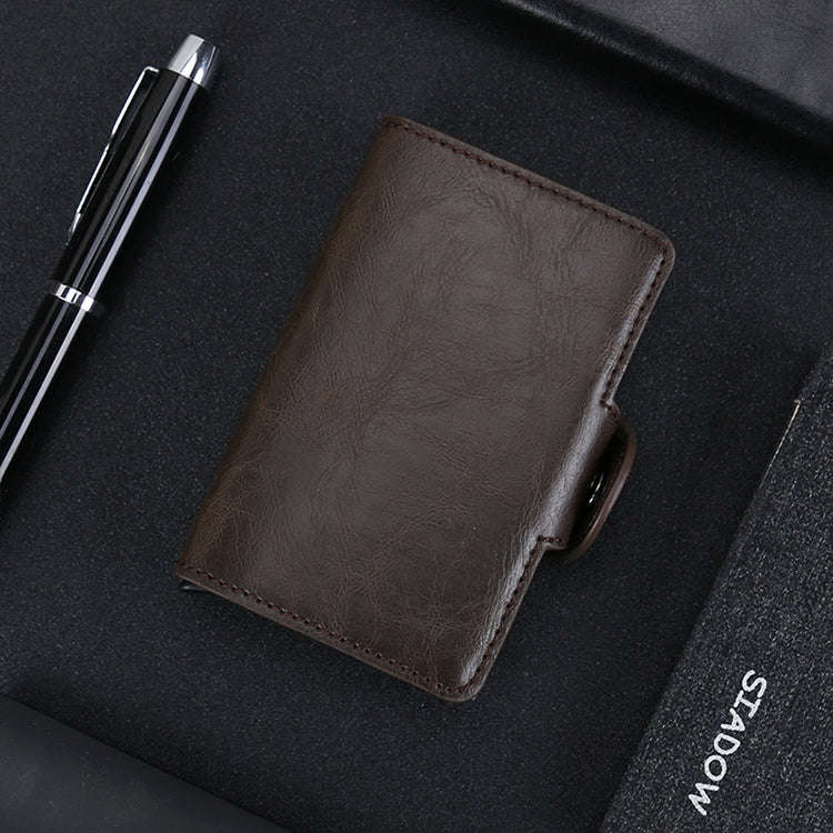 X-7 Antimagnetic RFID  Multi-functional Aluminum Crazy Horse Texture Leather Card Bag Wallet(Coffee)