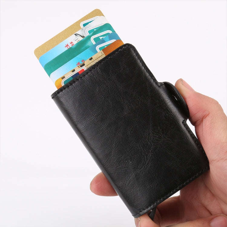 X-7 Antimagnetic RFID  Multi-functional Aluminum Crazy Horse Texture Leather Card Bag Wallet(Coffee)