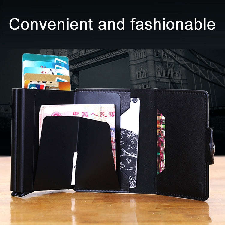 X-7 Antimagnetic RFID  Multi-functional Aluminum Crazy Horse Texture Leather Card Bag Wallet(Coffee)
