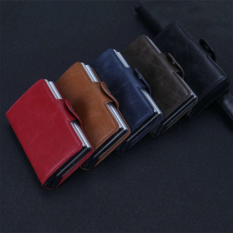 X-7 Antimagnetic RFID  Multi-functional Aluminum Crazy Horse Texture Leather Card Bag Wallet(Coffee)