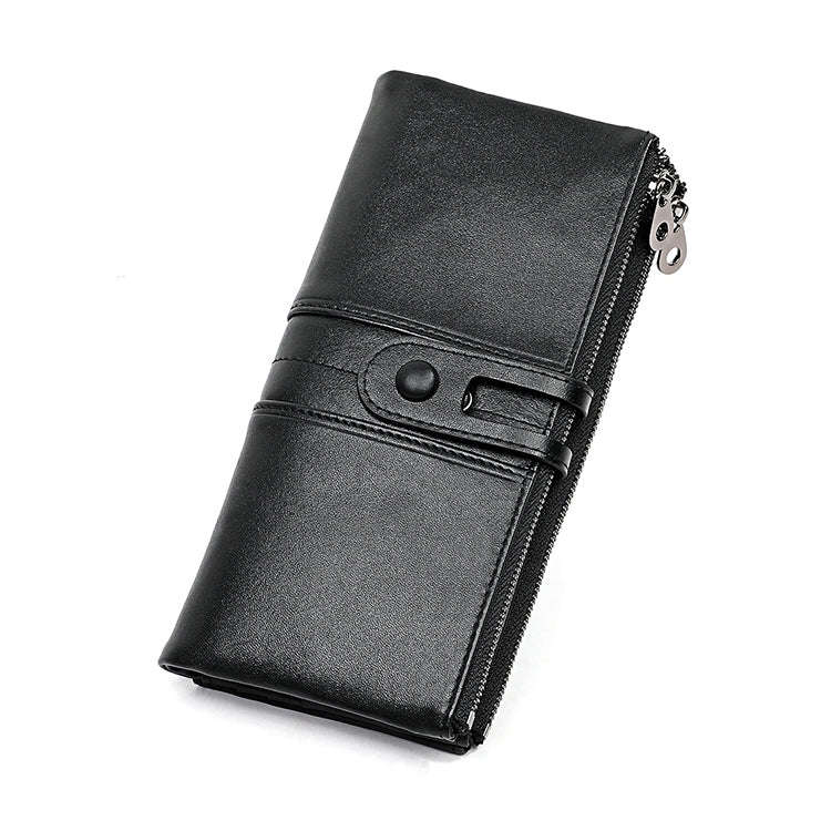 3520 Long Cowhide Leather Folding Anti-magnetic RFID Wallet for Ladies, with Card Slots(Black)