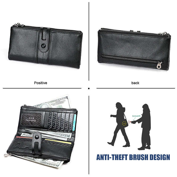 3520 Long Cowhide Leather Folding Anti-magnetic RFID Wallet for Ladies, with Card Slots(Black)